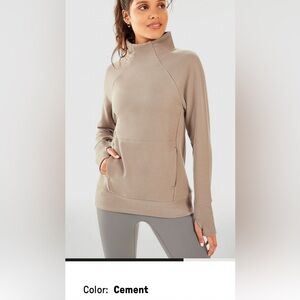 Fabletics Zaylee Funnel Neck Tunic front pocket taupe size m fleece sweatshirt